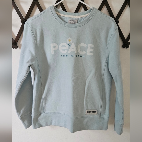 Life Is Good Blue "Peace" Sweatshirt Women's Size XS - Picture 1 of 4